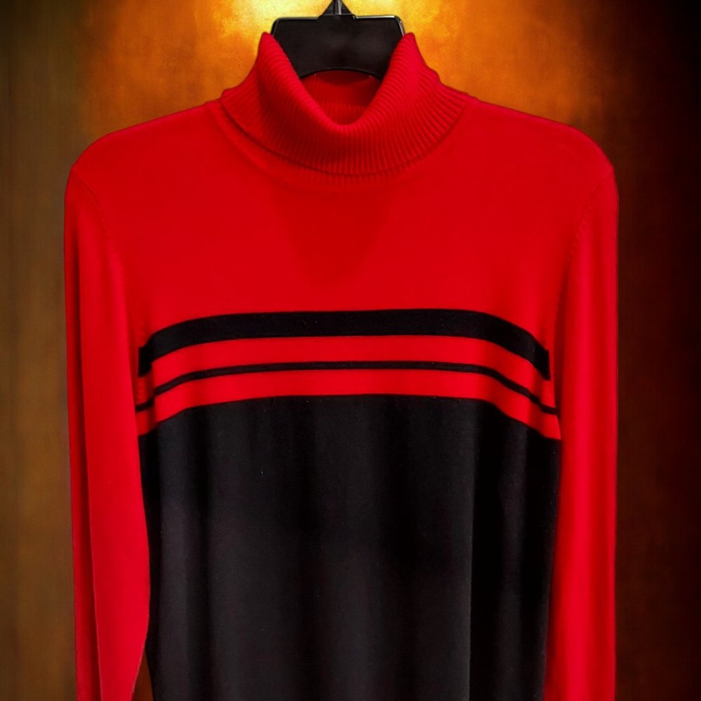Joseph A. Women's Red & Black Turtleneck Sweater Size PXL